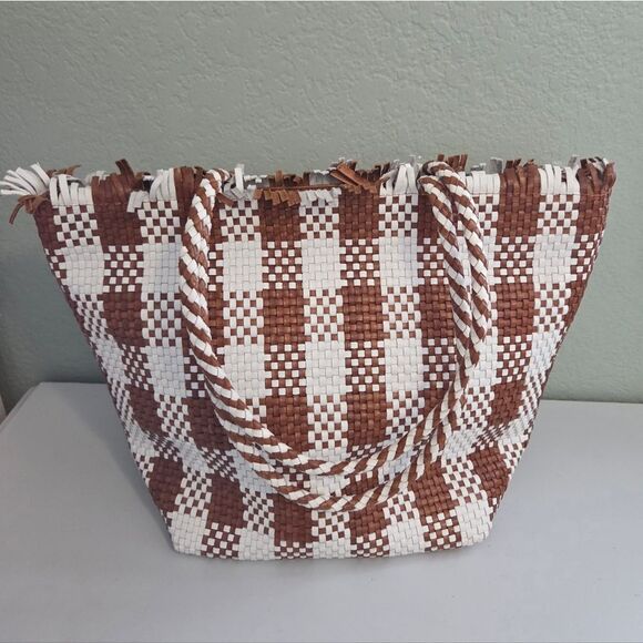 Loeffler Randall Handbags - Loeffler Randall Woven Leather Brown & White Tote Bag